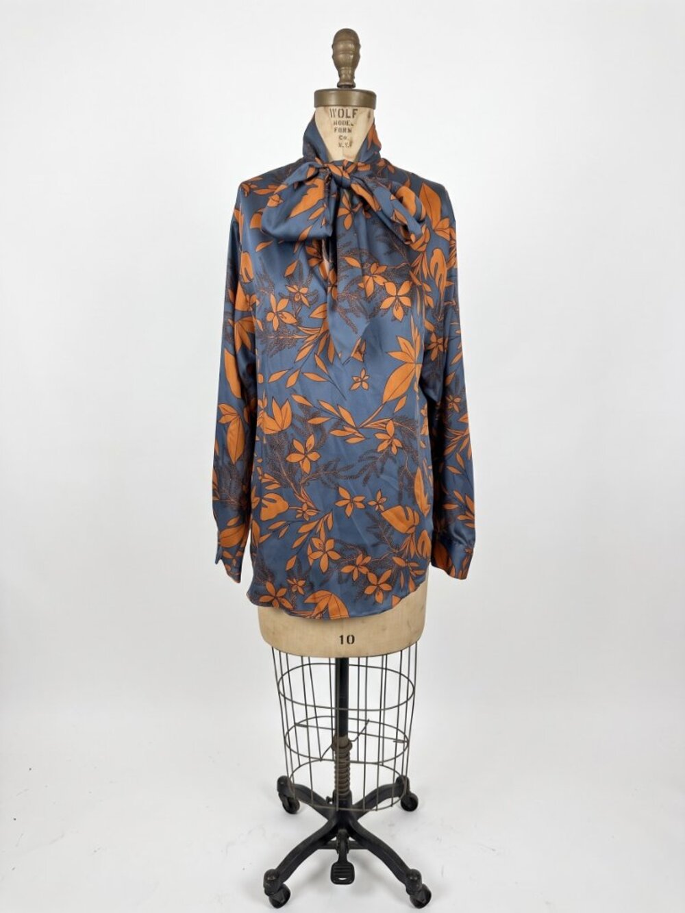 Zara Woman Tropical Leaf Satin Tie-Neck Blouse M